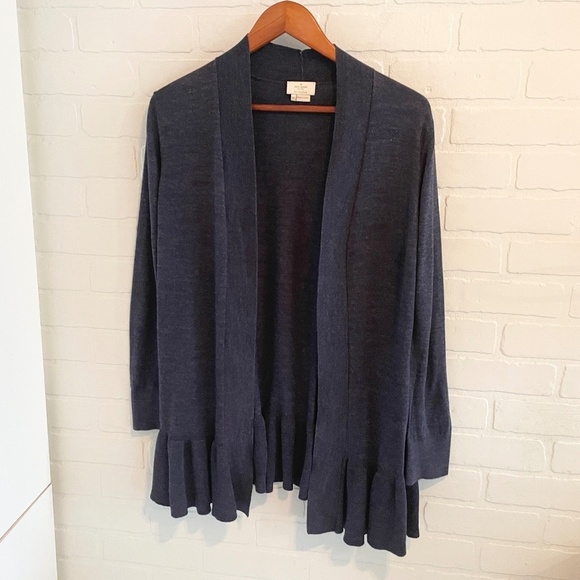 Kate Spade Broome Street Open front cardigan Peplum Heathered Blue XS Oversized - Picture 2 of 13